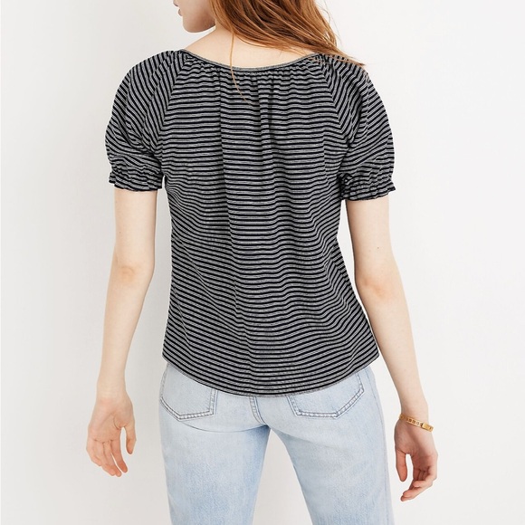 Madewell Texture & Thread Peasant Top Navy Blue Stripe size SMALL - Picture 5 of 6